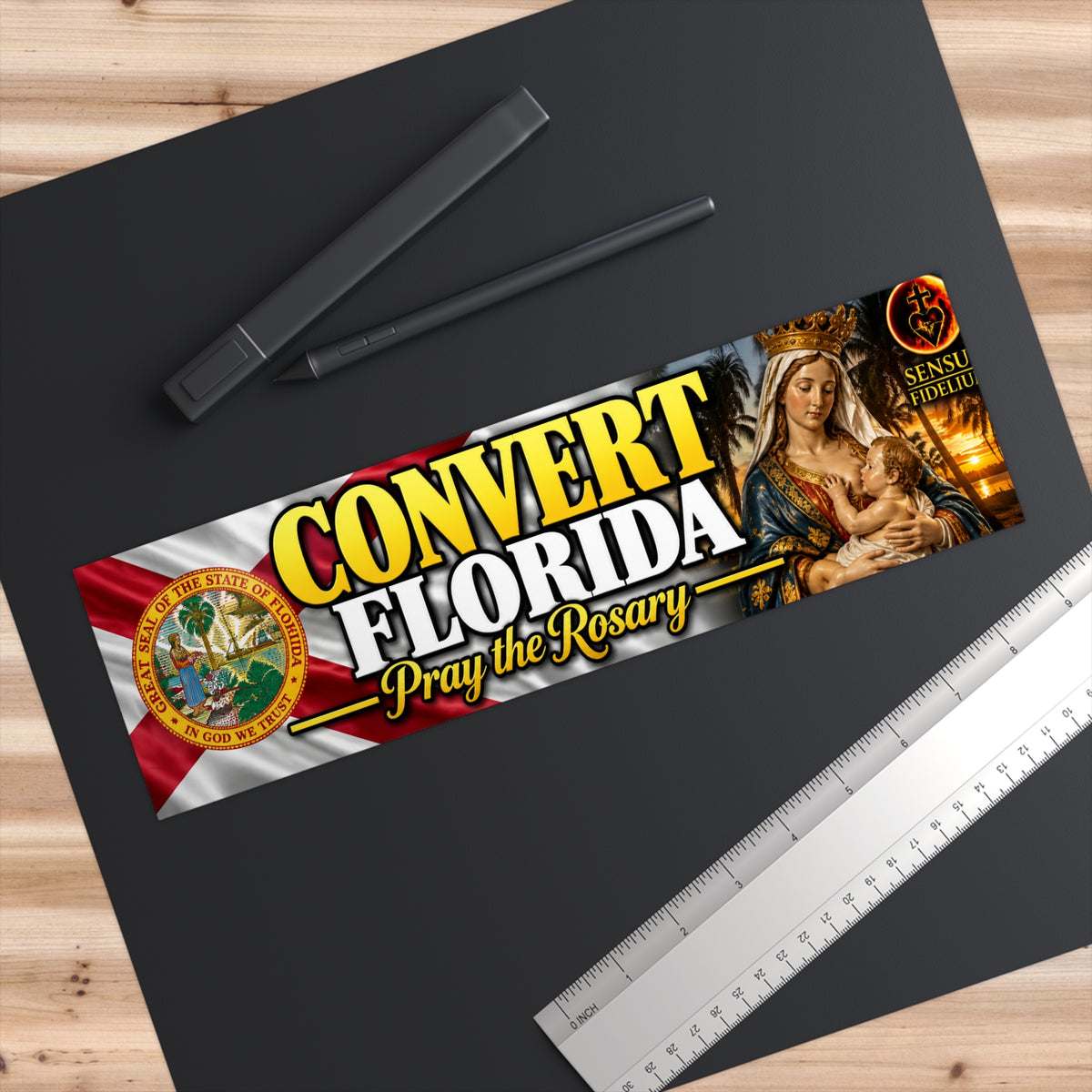 Convert Florida Bumper Sticker — “Pray the Rosary” Catholic Vinyl Decal