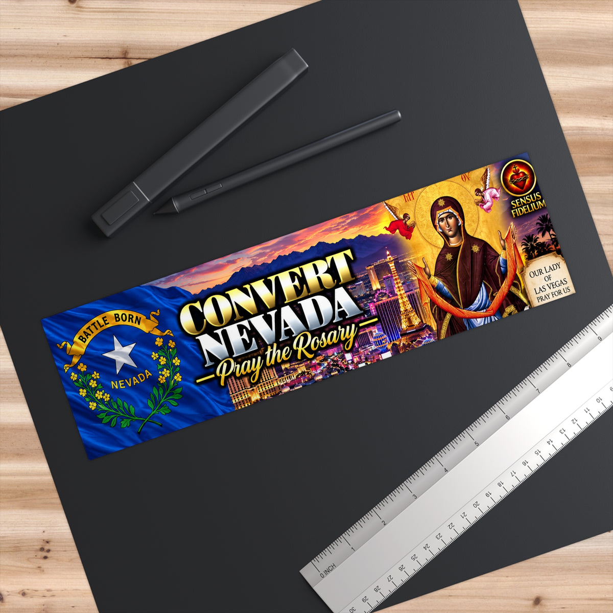 Convert Nevada Bumper Sticker — “Pray the Rosary” Catholic Vinyl Decal