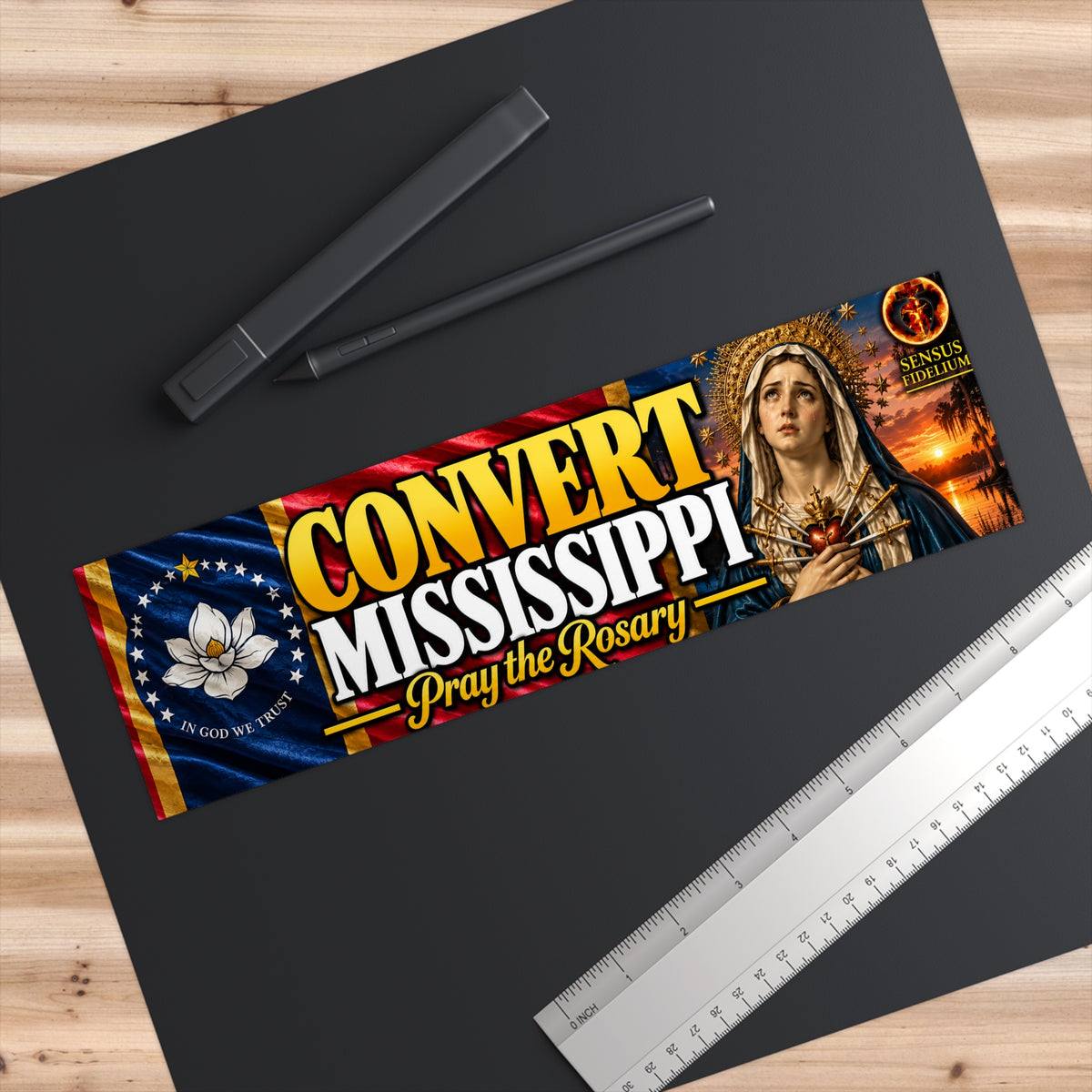 Bumper Sticker — "Convert Mississippi: Pray the Rosary" Religious Vinyl Decal