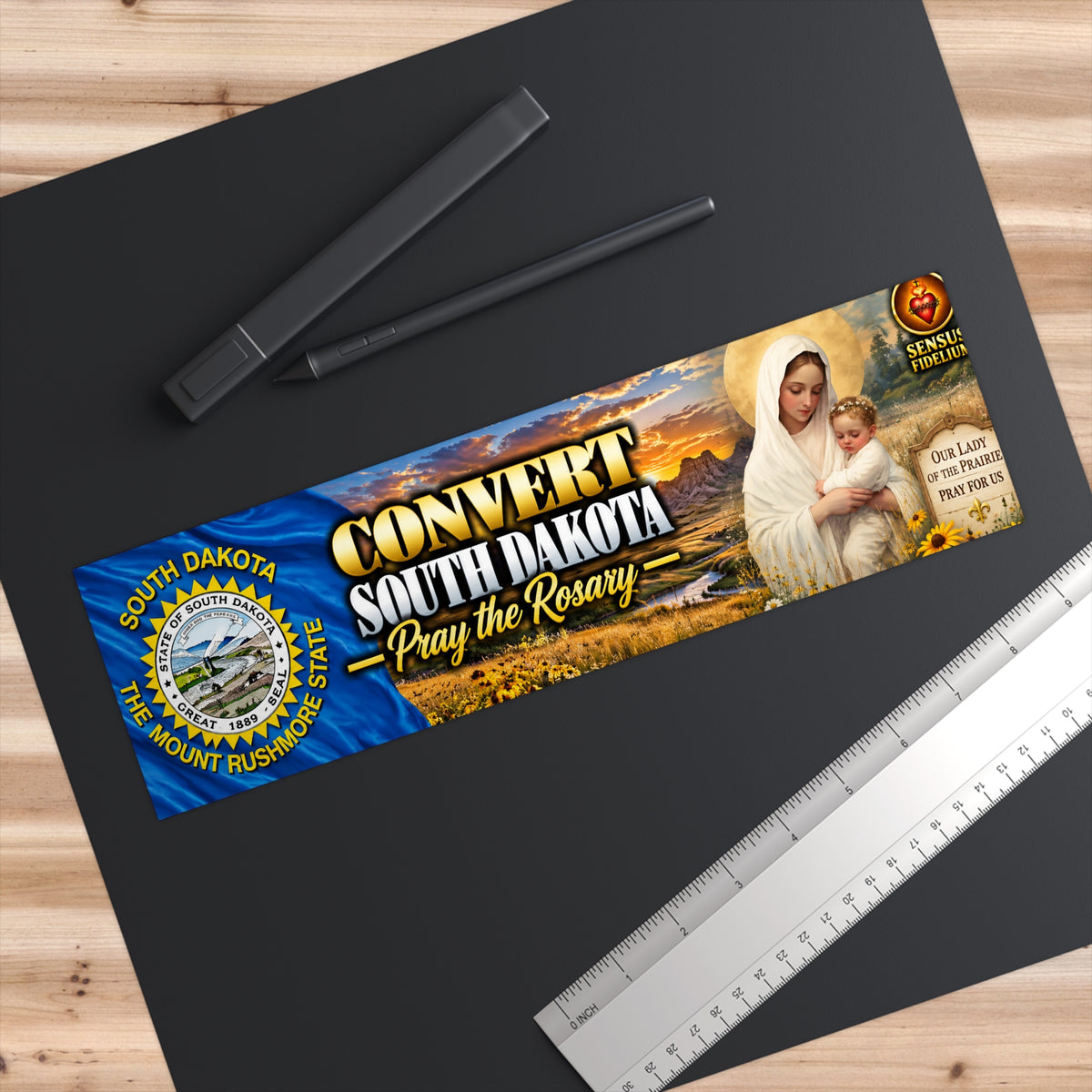 Religious South Dakota Bumper Sticker — “Convert South Dakota • Pray the Rosary”