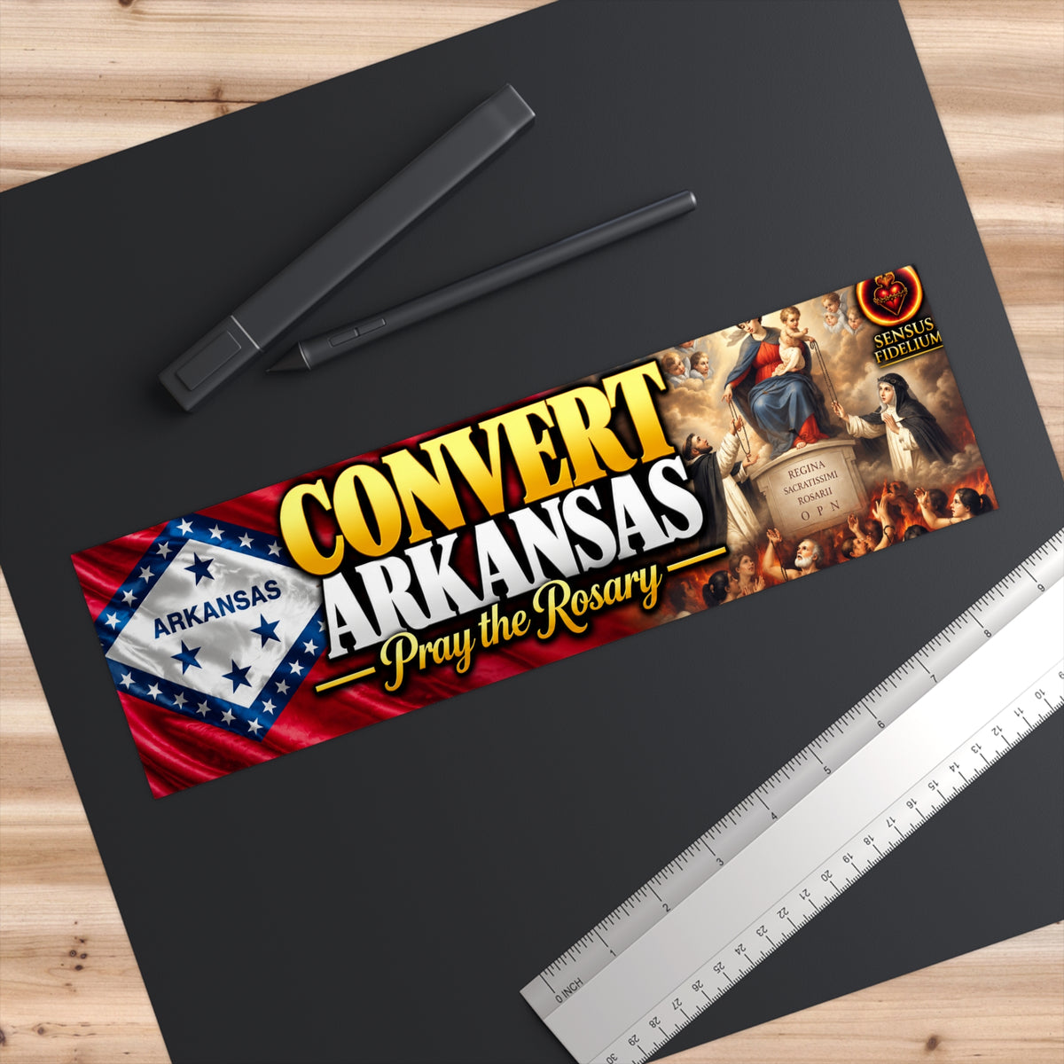 Convert Arkansas Bumper Sticker — “Pray the Rosary” Catholic Vinyl Decal