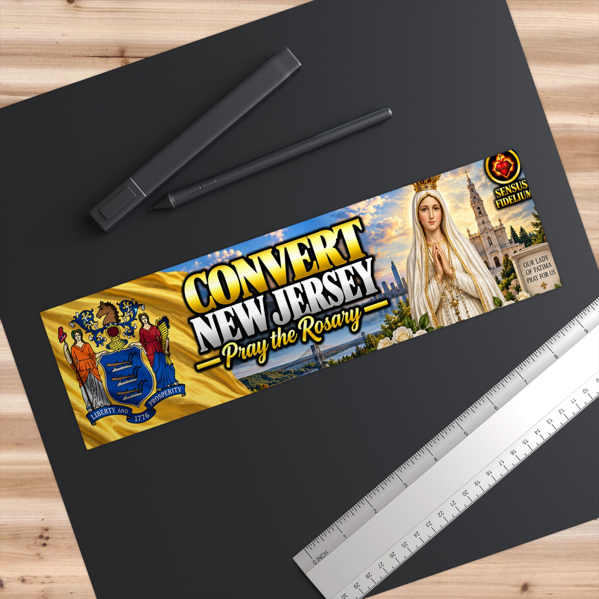 Convert New Jersey Bumper Sticker — 'Pray the Rosary' Religious Vinyl Decal