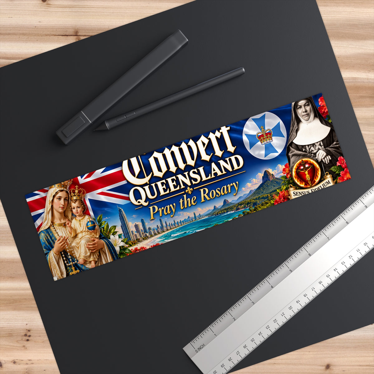 Convert Queensland Bumper Sticker — 'Pray the Rosary' Catholic Religious Decal