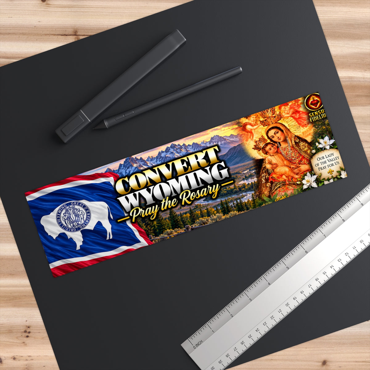 Convert Wyoming Bumper Sticker — “Pray the Rosary” Catholic Vinyl Decal