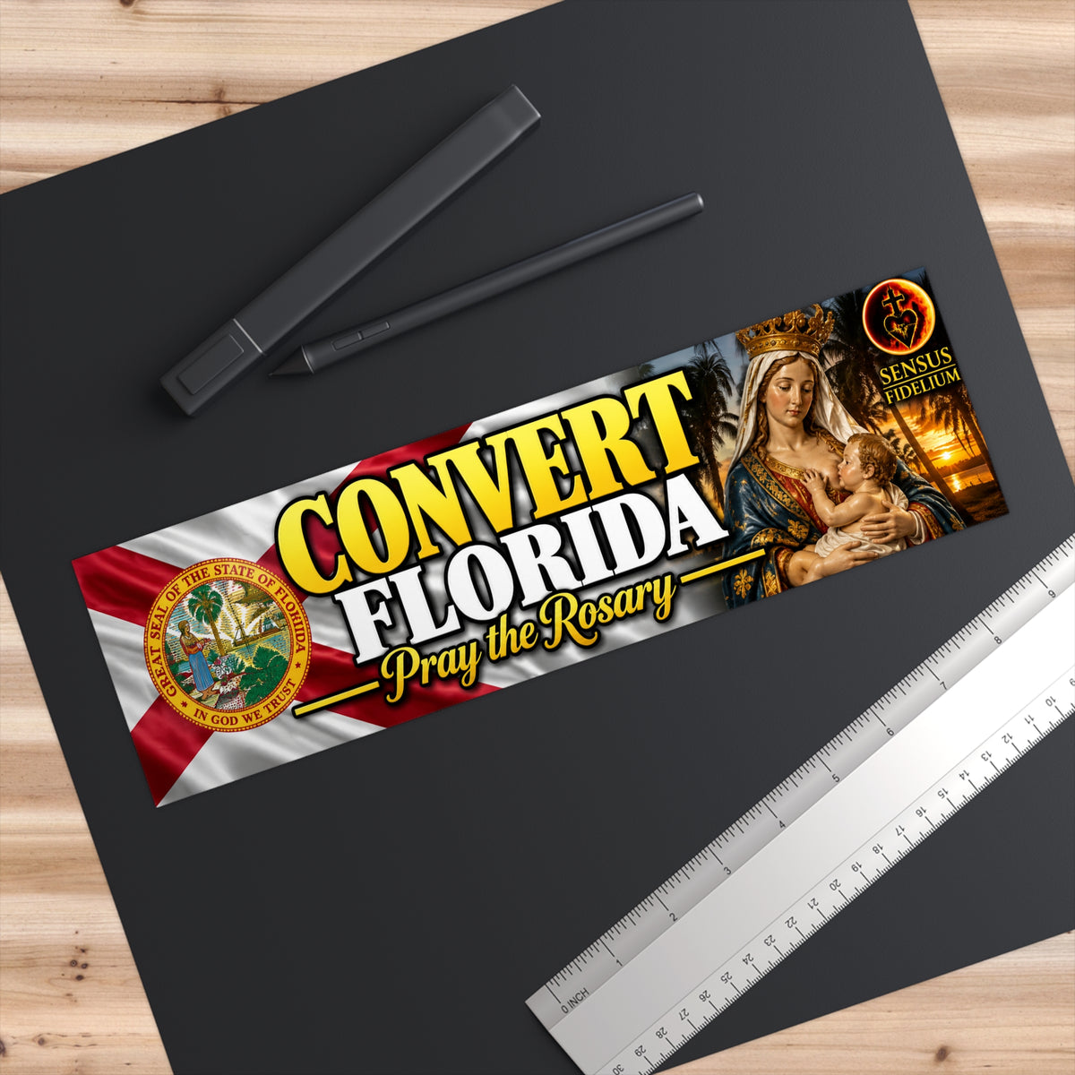 Convert Florida Bumper Sticker — “Pray the Rosary” Catholic Vinyl Decal