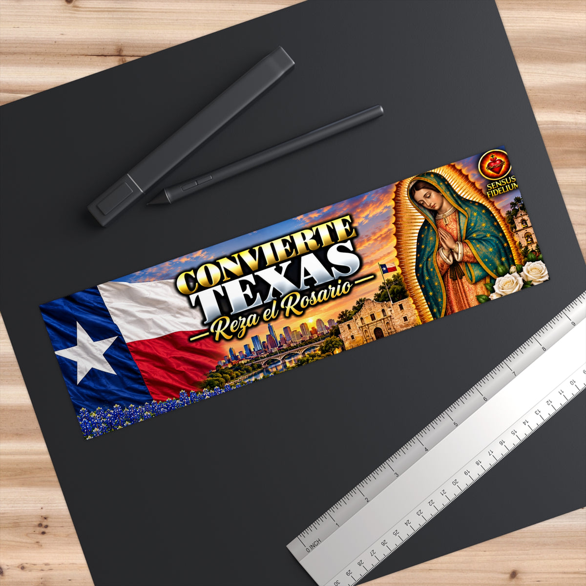 Conviértete Texas Bumper Sticker — Virgen de Guadalupe Rosary Prayer Sticker
