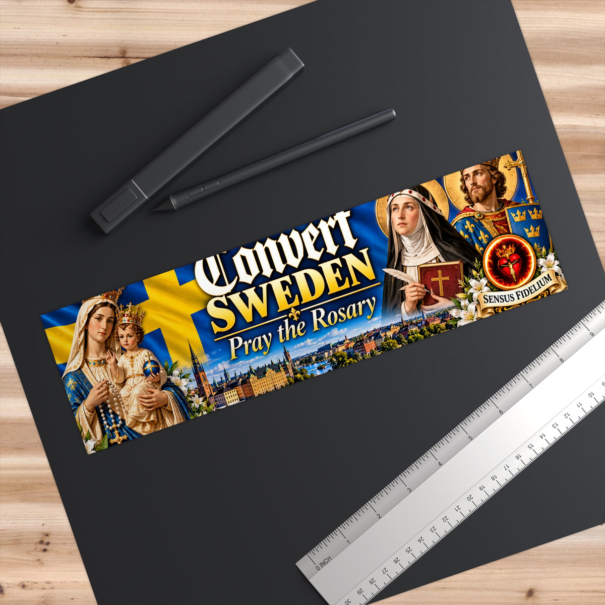 Convert Sweden Rosary Bumper Sticker — Catholic Marian Devotional Sticker