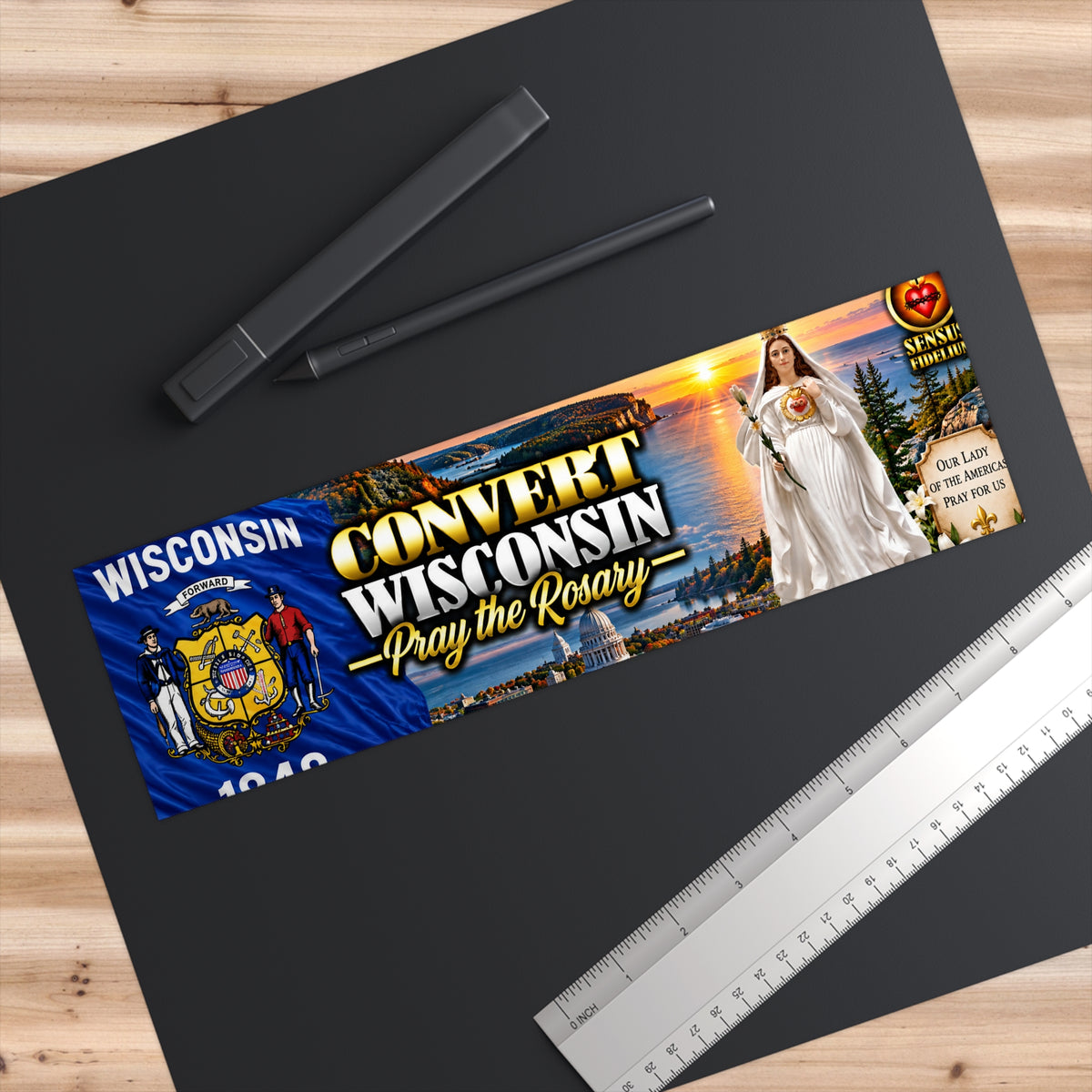 Convert Wisconsin Bumper Sticker — “Pray the Rosary” Catholic Vinyl Decal