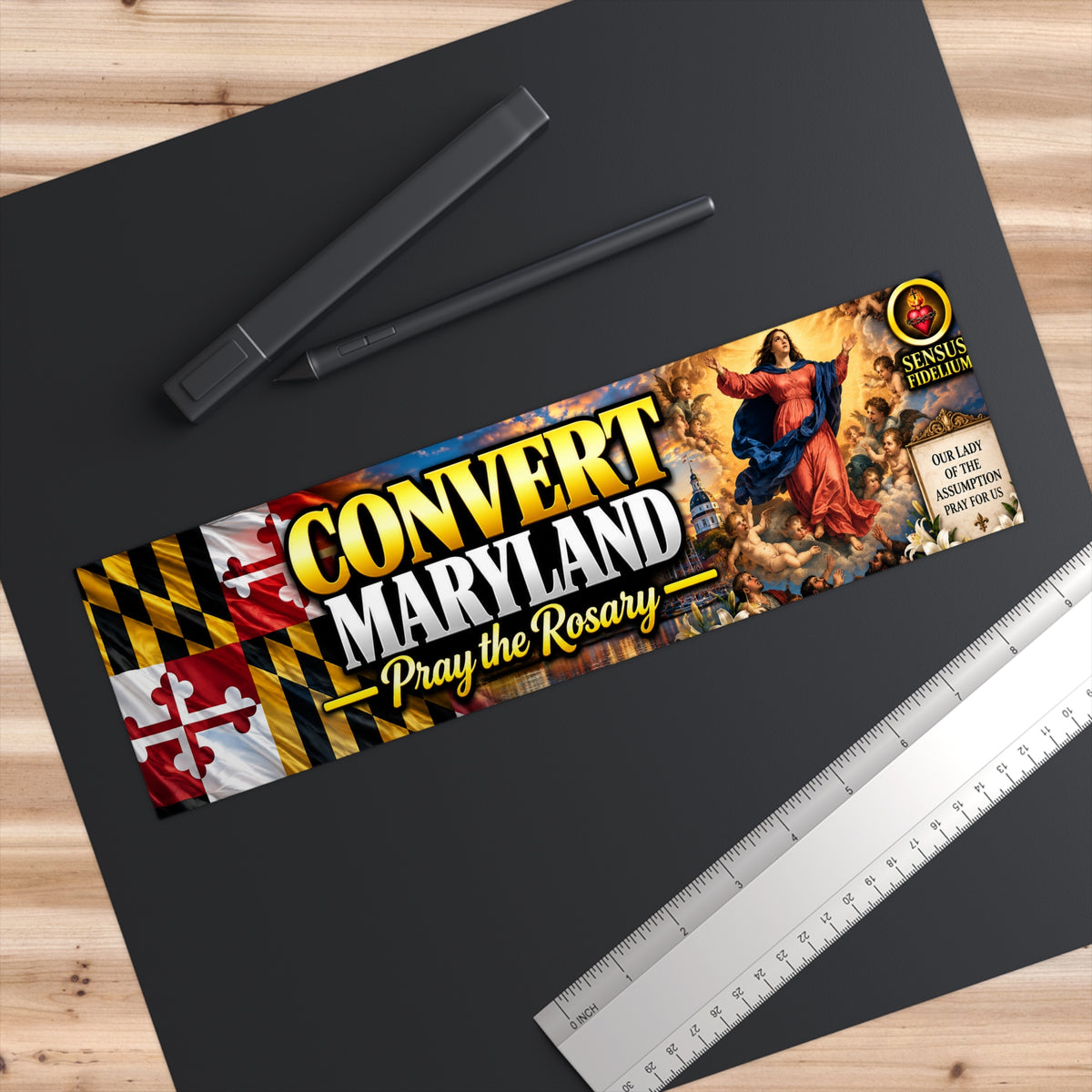 Convert Maryland Pray the Rosary Bumper Sticker — Catholic Faith & Maryland Flag Design