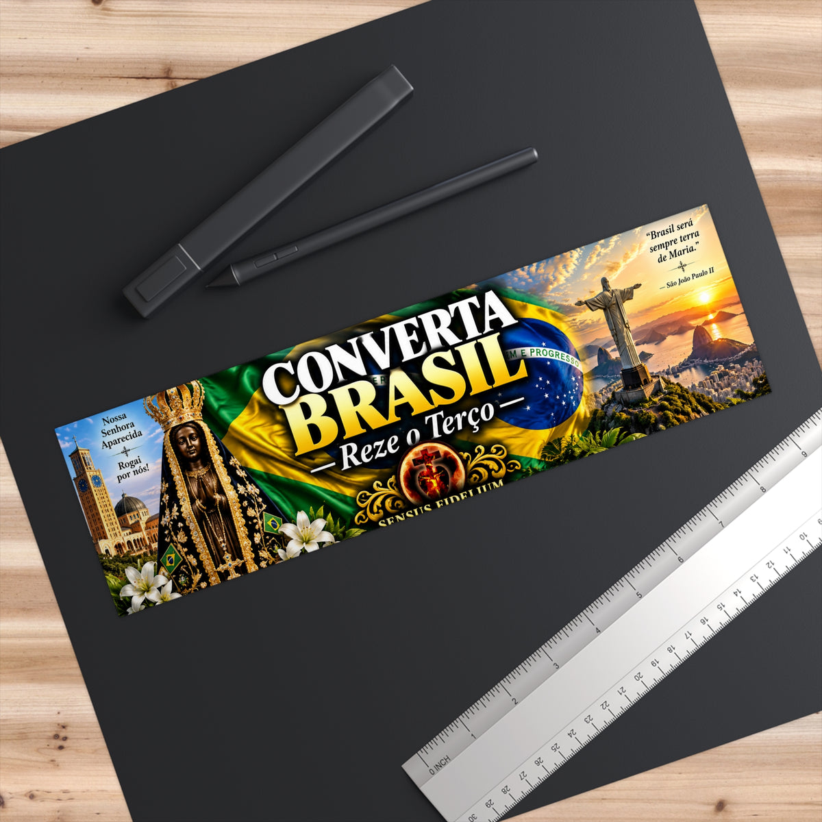 "Converta Brasil, Reze o Terço" Religious Brazilian Flag Design