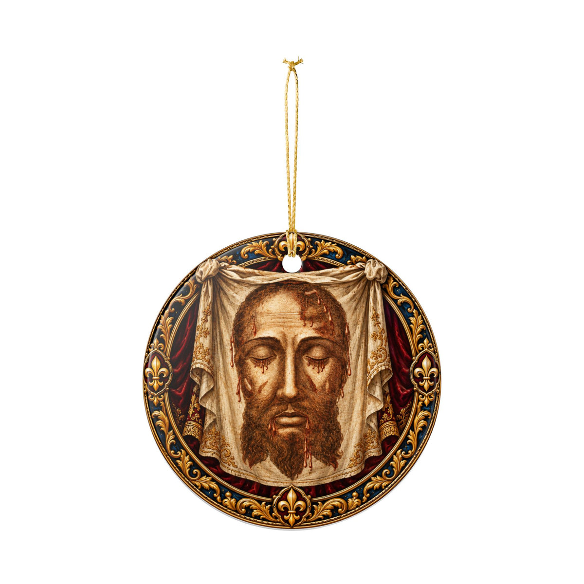 Holy Face of Jesus Ceramic Ornament — Religious Christmas Decoration
