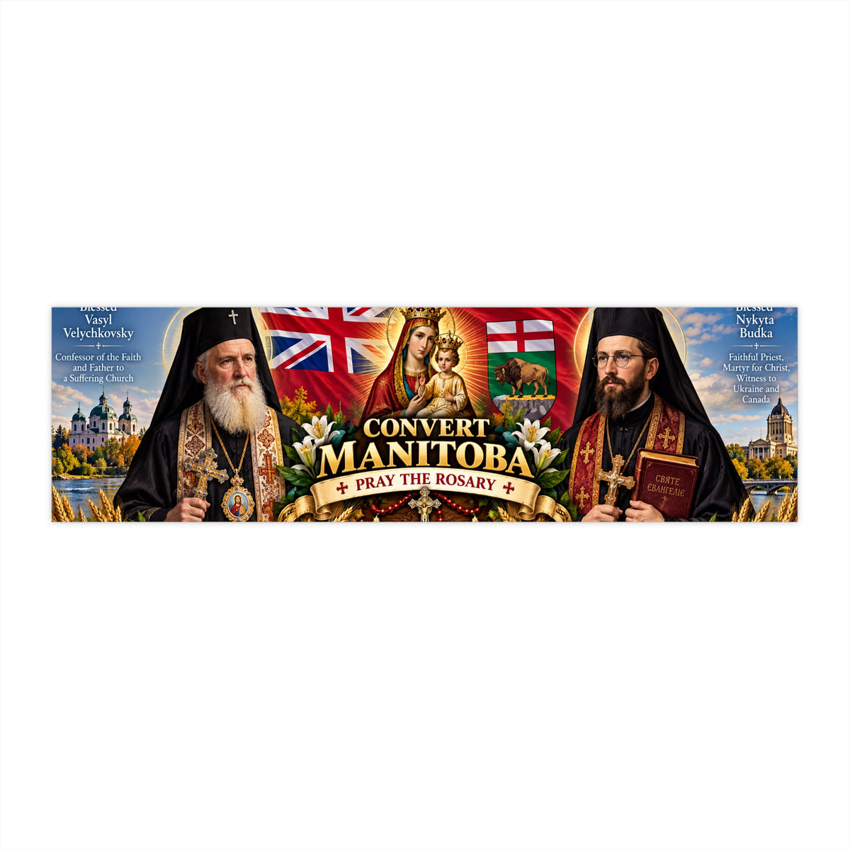 Convert Manitoba Bumper Sticker — Pray the Rosary Catholic Devotional Sticker