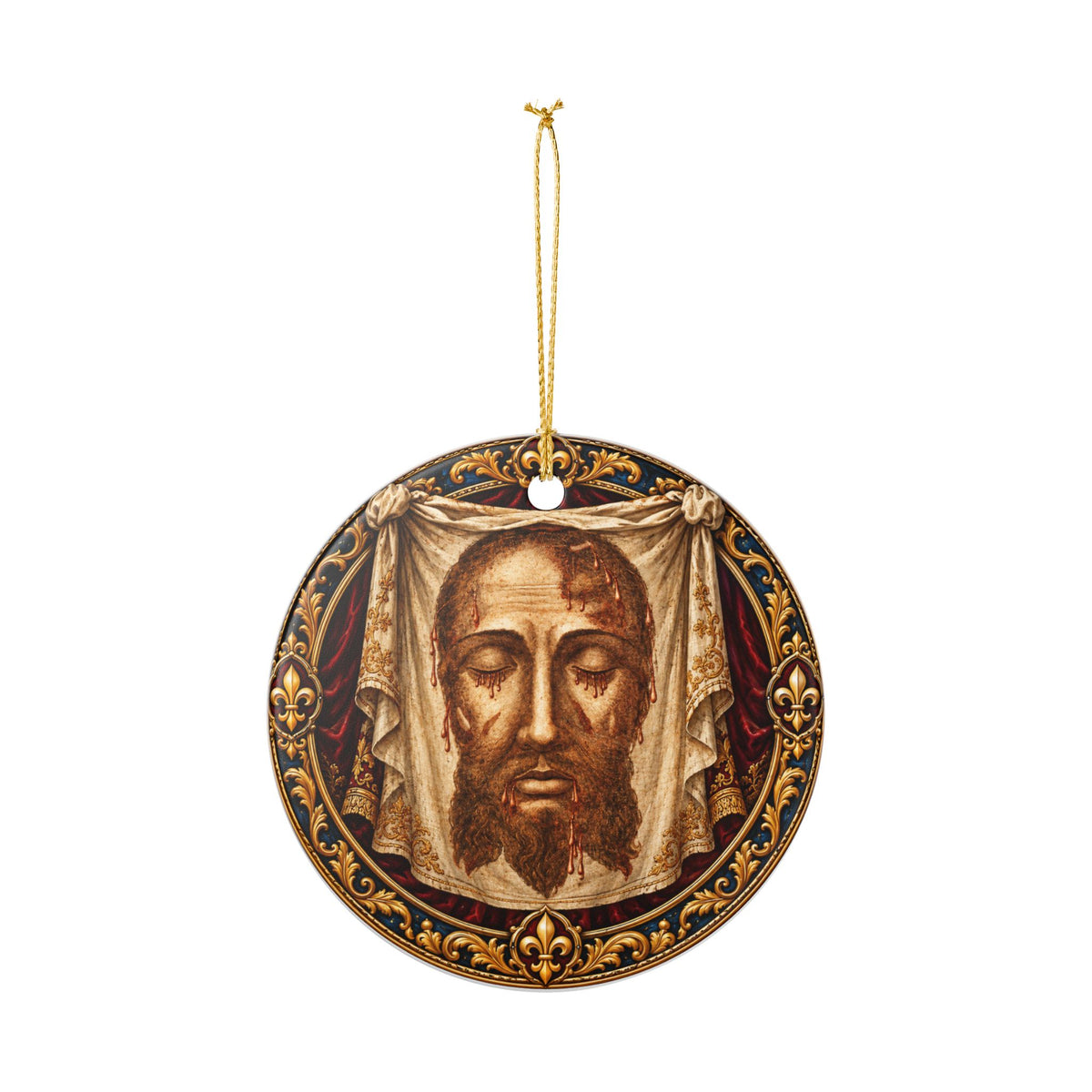 Holy Face of Jesus Ceramic Ornament — Religious Christmas Decoration