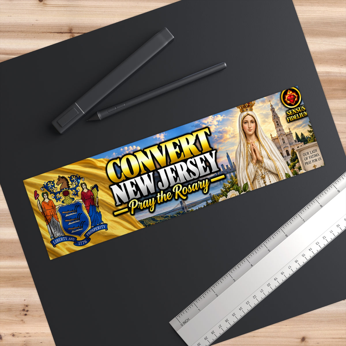 Convert New Jersey Bumper Sticker — 'Pray the Rosary' Religious Vinyl Decal