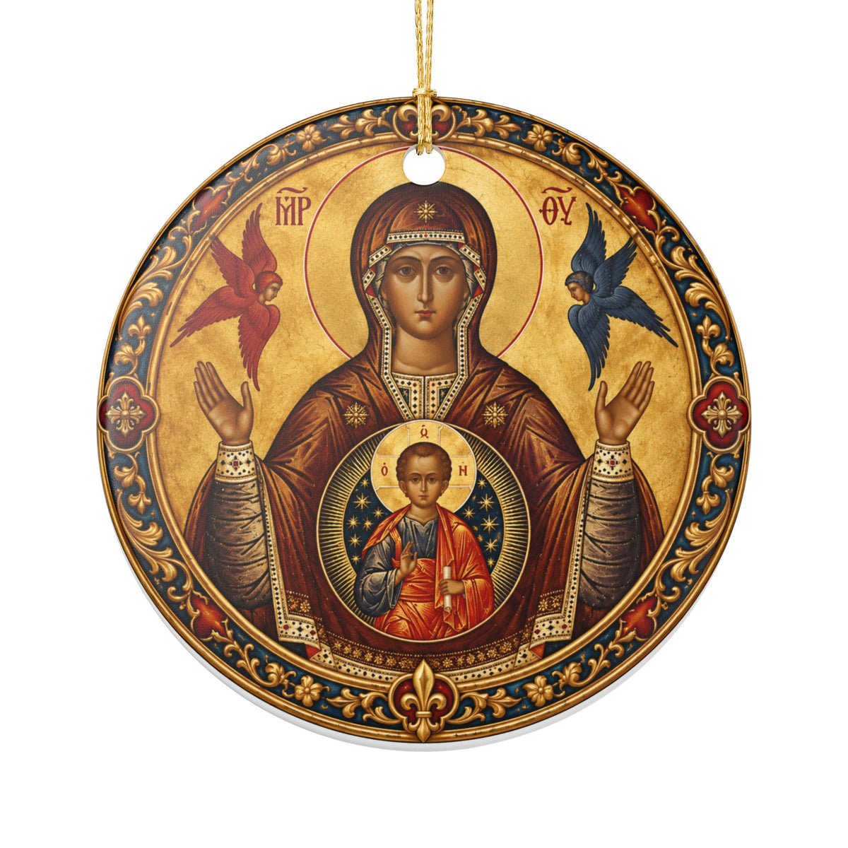Madonna and Child Ceramic Ornament — Religious Christmas Decoration