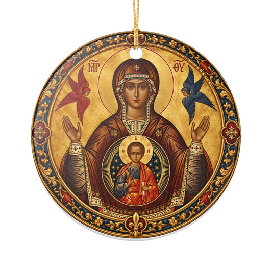 Madonna and Child Ceramic Ornament — Religious Christmas Decoration