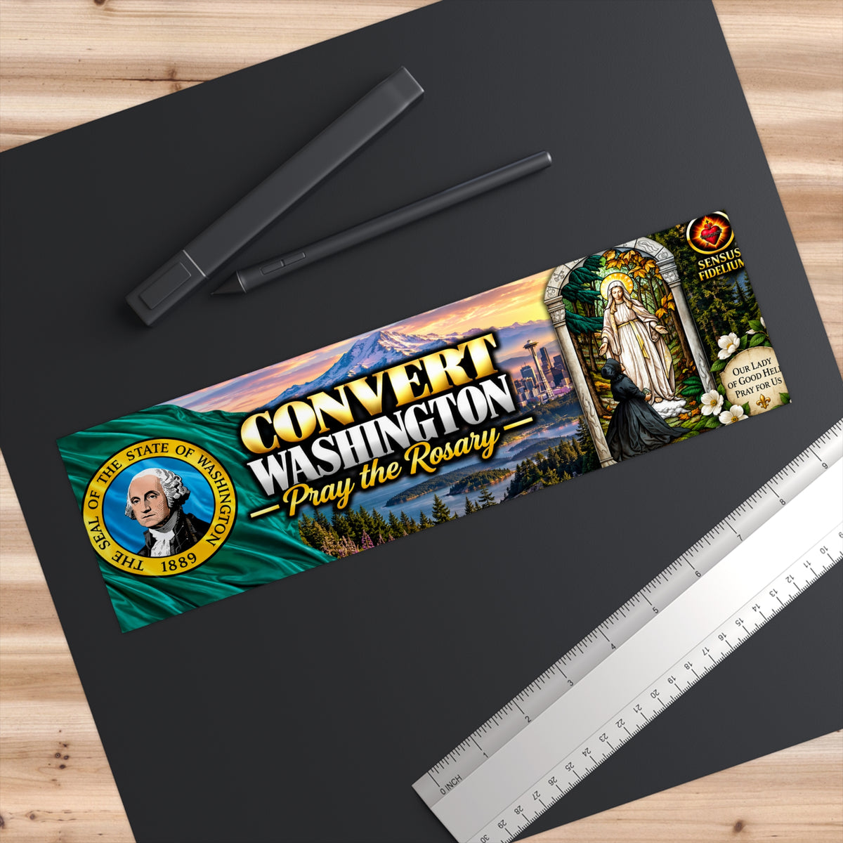 Convert Washington Bumper Sticker — “Pray the Rosary” Catholic Vinyl Decal