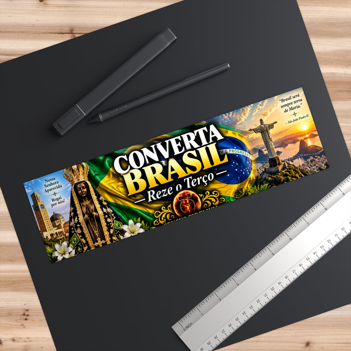 Converta Brasil Bumper Sticker – 'Reze o Terço' Brazilian Faith & Nossa Senhora Design