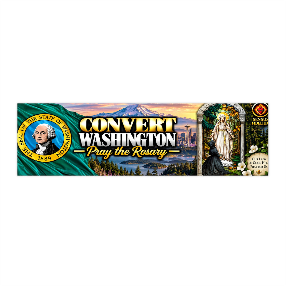 Convert Washington Bumper Sticker — “Pray the Rosary” Catholic Vinyl Decal