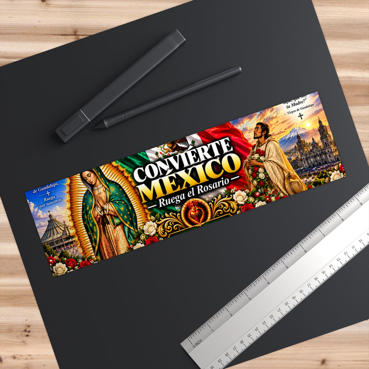 “Convierte Mexico, Ruega el Rosario” with Our Lady of Guadalupe & Saint (Spanish)