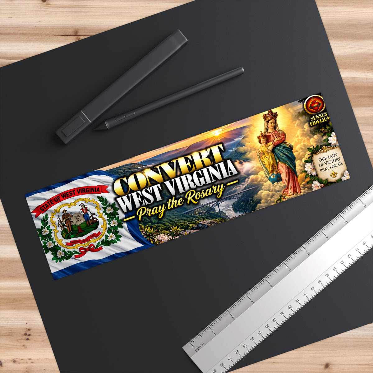 Convert West Virginia Bumper Sticker — Pray the Rosary Catholic Religious Decal