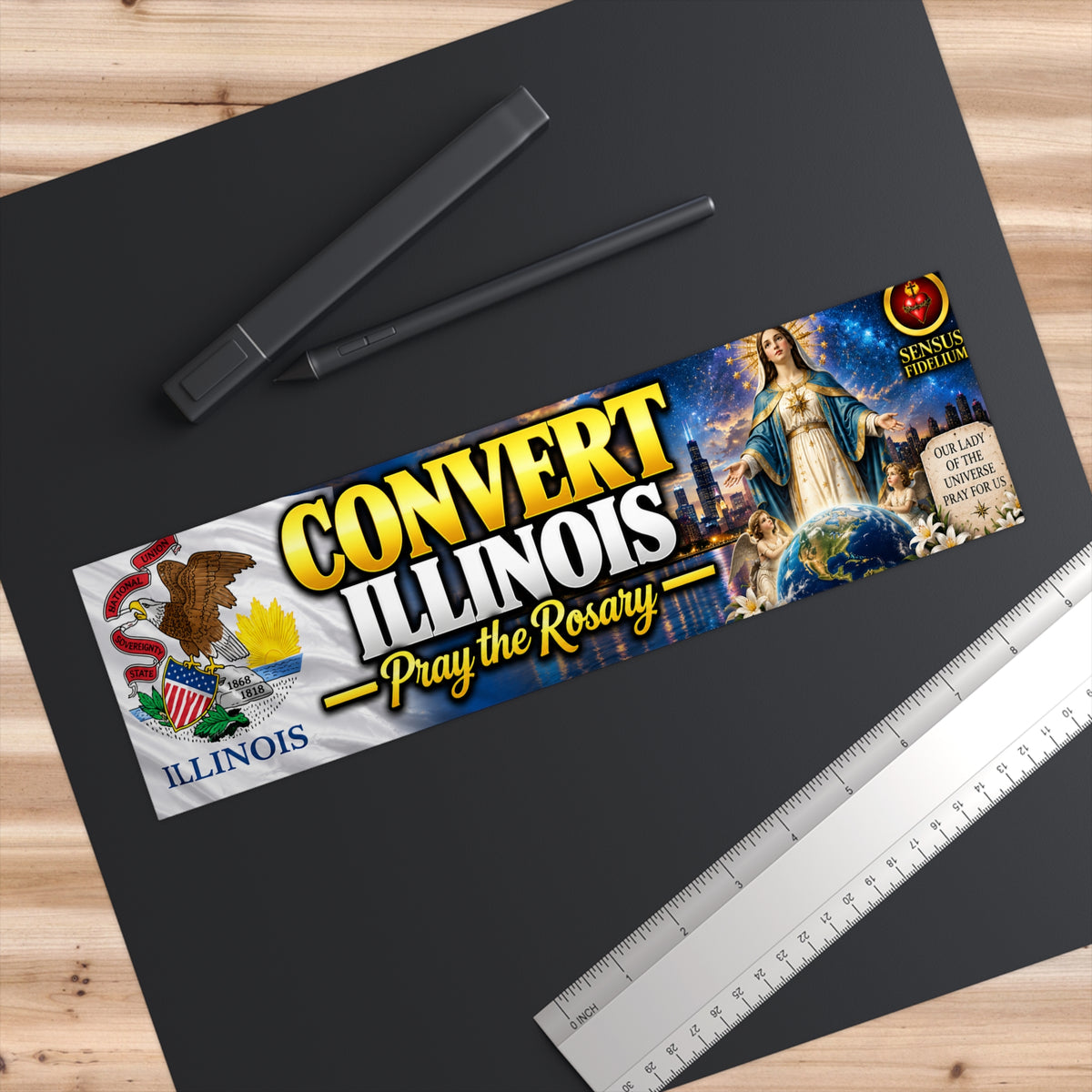 Convert Illinois Bumper Sticker — “Pray the Rosary” Catholic Vinyl Decal