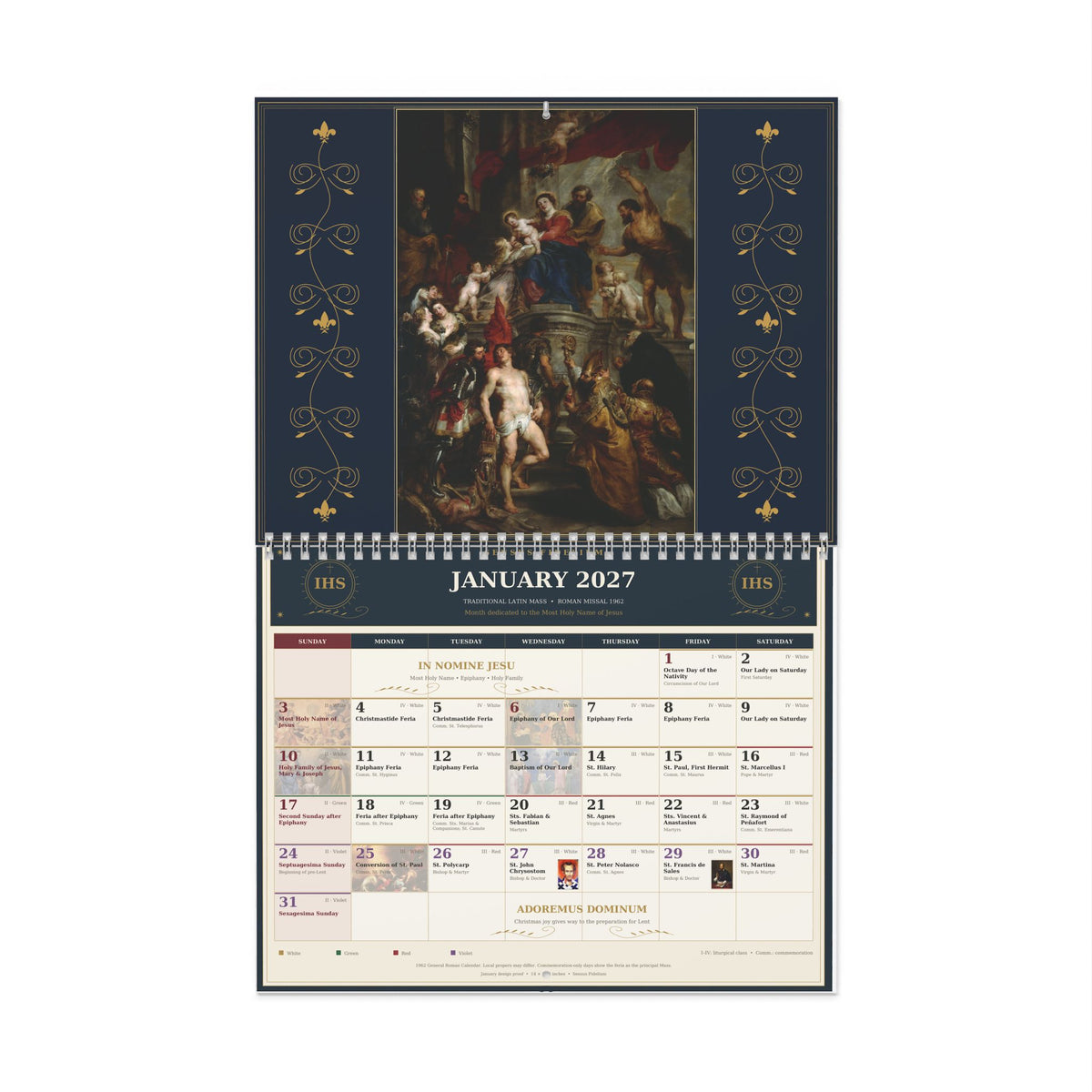 TLM 1962 Catholic Marian Wall Calendar 2027