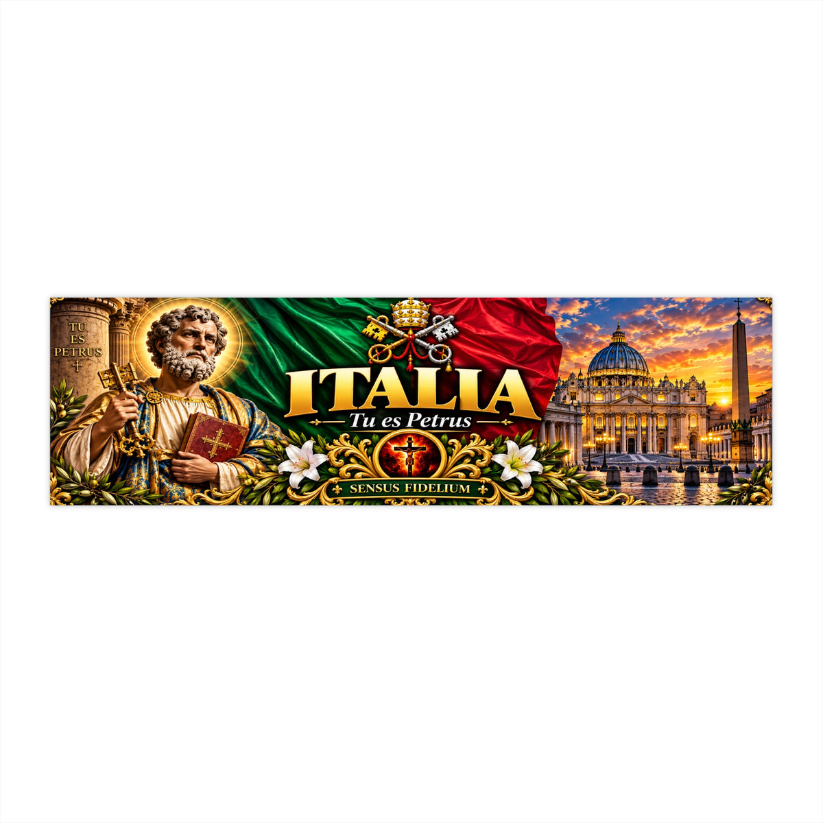 Italia Bumper Sticker — 'Italia Tu es Petrus' Vatican & St. Peter Design
