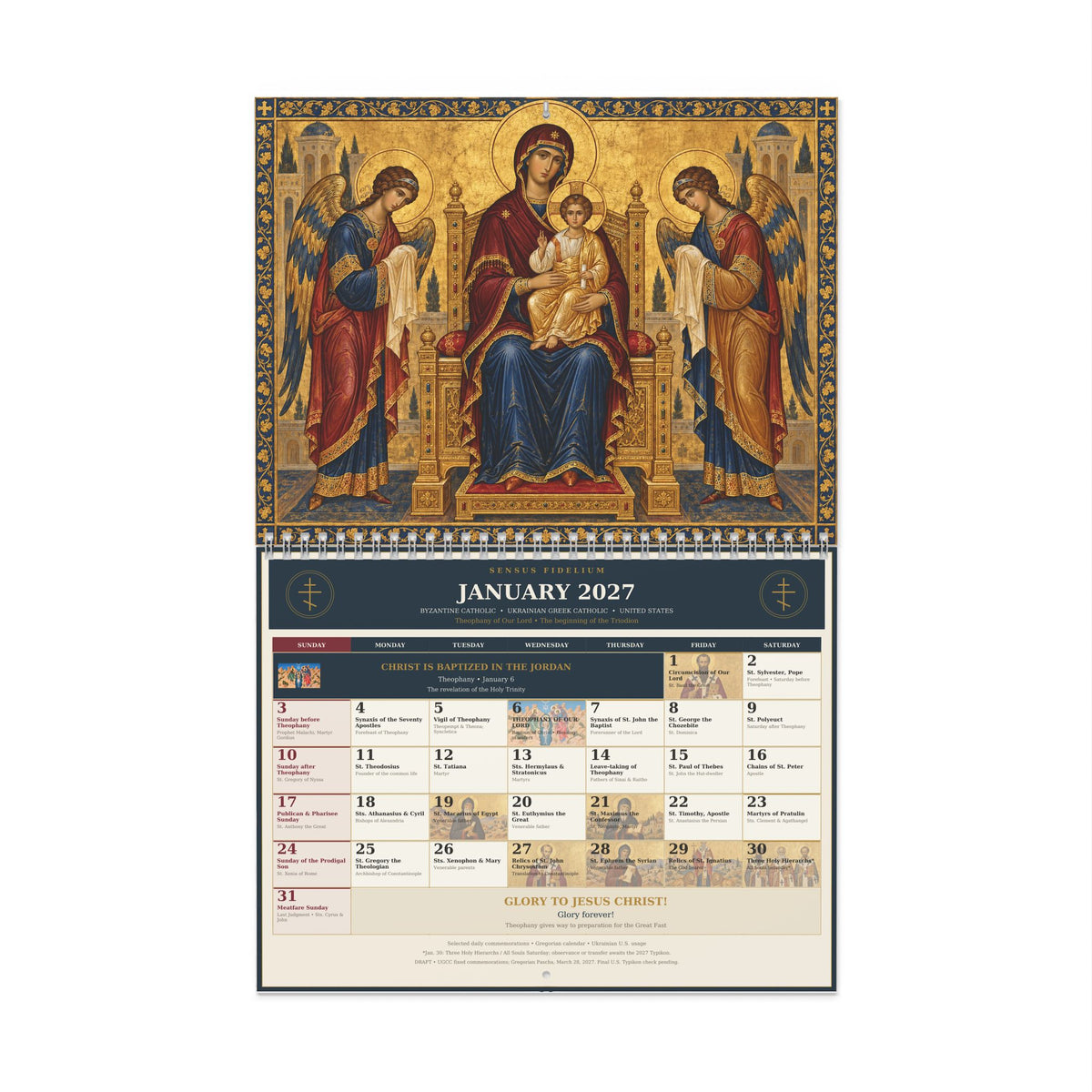 Ukrainian Rite Wall Calendar 2027 Theotokos Theme
