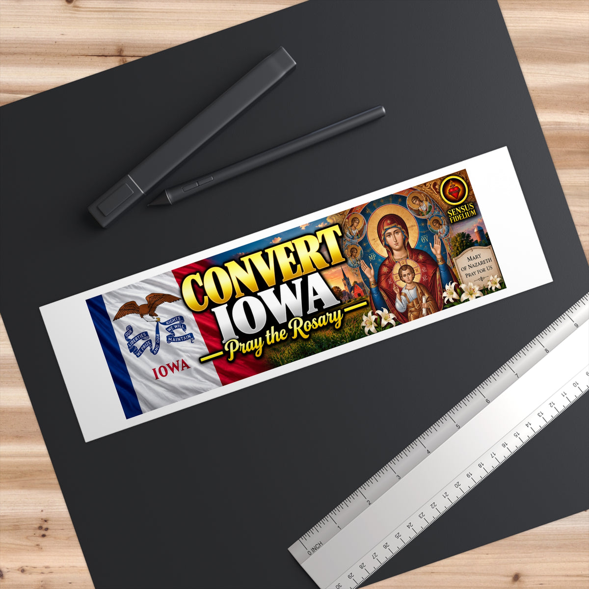 Convert Iowa Bumper Sticker — “Pray the Rosary” Catholic Vinyl Decal