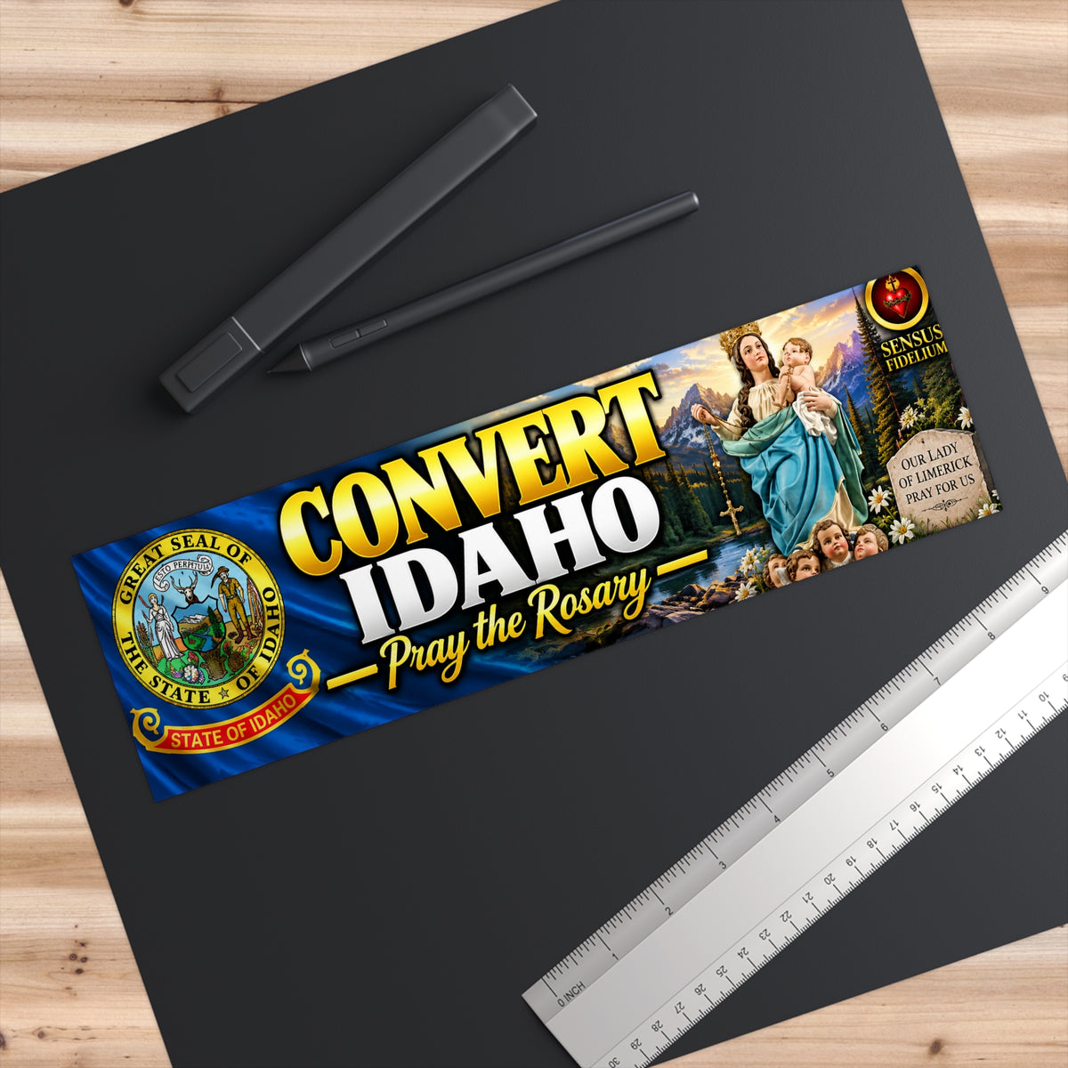Bumper Sticker — Convert Idaho Pray the Rosary (Religious Pro-Life Sticker)