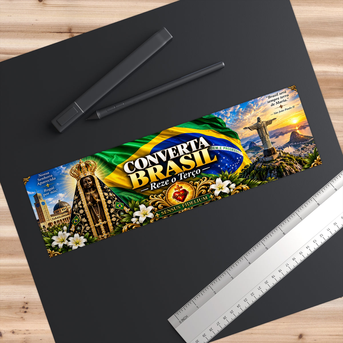 Converta Brasil Bumper Sticker – 'Reze o Terço' Brazilian Faith & Nossa Senhora Design