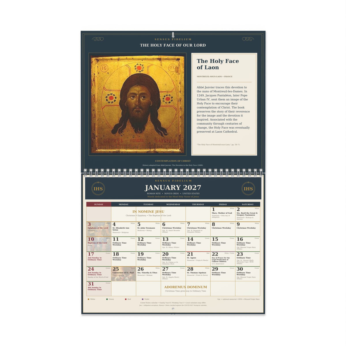 2027 Novus Ordo Holy Face Wall Calendar