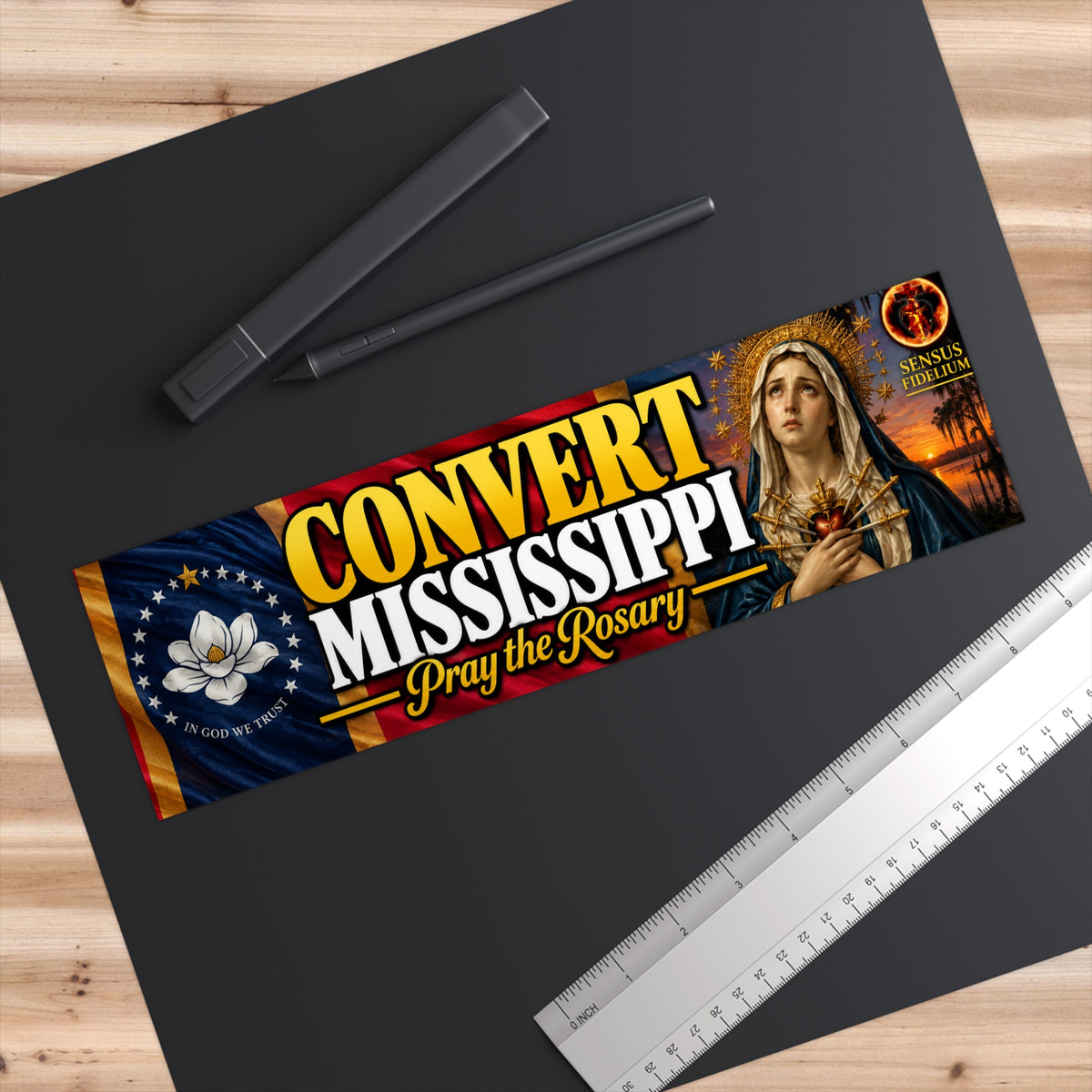 Convert Mississippi Bumper Sticker — “Pray the Rosary” Catholic Vinyl Decal