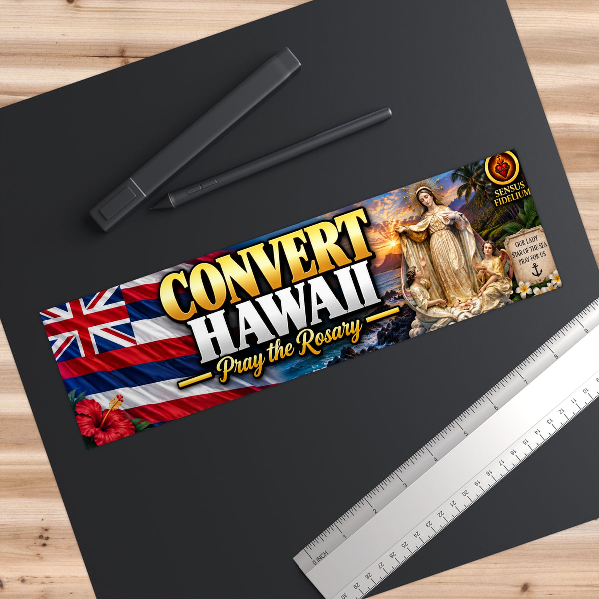 Convert Hawaii Bumper Sticker — “Pray the Rosary” Catholic Vinyl Decal