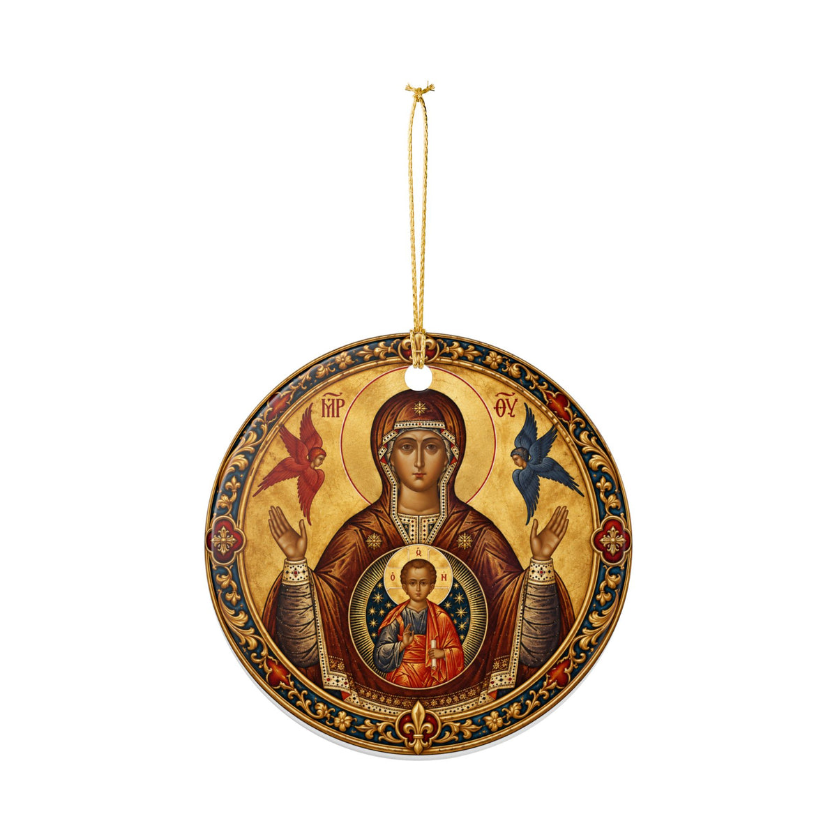 Madonna and Child Ceramic Ornament — Religious Christmas Decoration