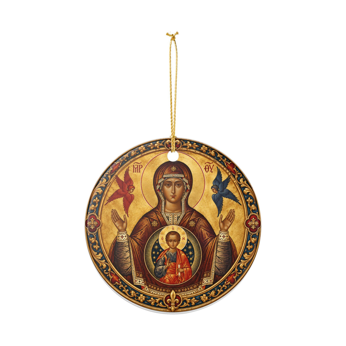 Madonna and Child Ceramic Ornament — Religious Christmas Decoration