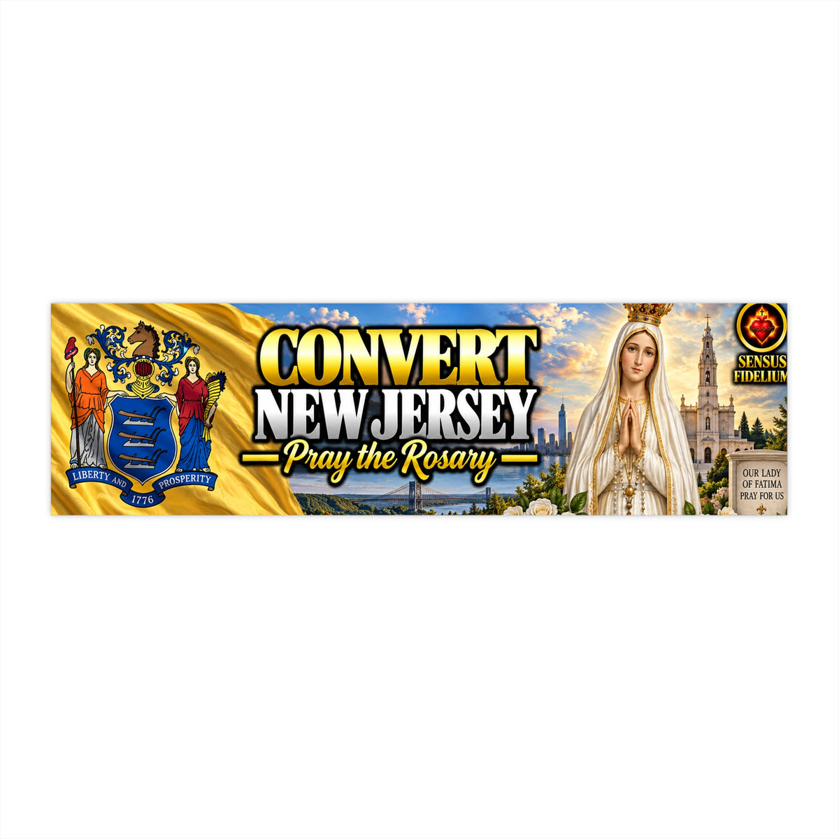 Convert New Jersey Bumper Sticker — 'Pray the Rosary' Religious Vinyl Decal