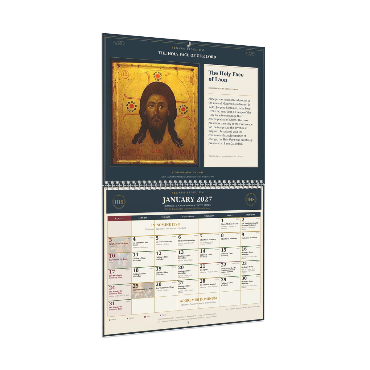 2027 Novus Ordo Holy Face Wall Calendar