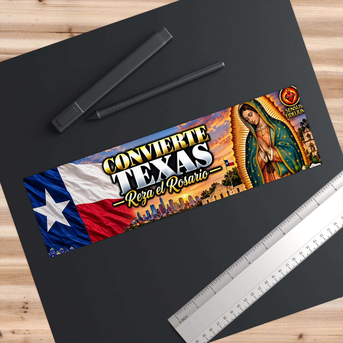 Conviértete Texas Bumper Sticker — Virgen de Guadalupe Rosary Prayer Sticker