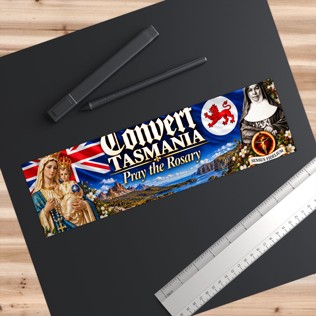 Convert Tasmania Bumper Sticker — Pray the Rosary Religious Catholic Decal