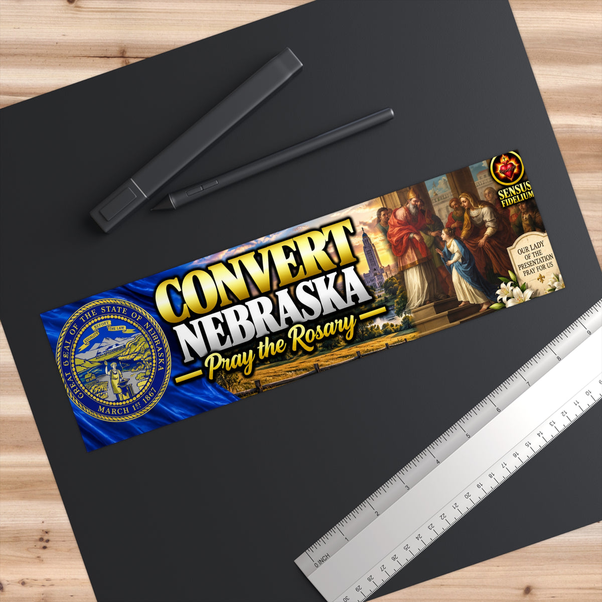 Bumper Sticker — "Convert Nebraska: Pray the Rosary" Religious Vinyl Sticker