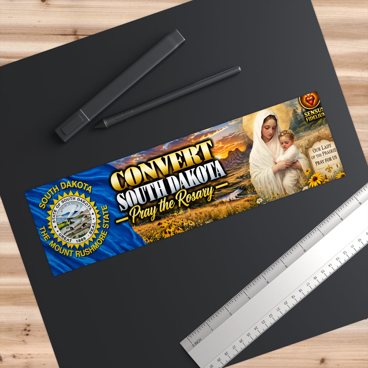 Religious South Dakota Bumper Sticker — “Convert South Dakota • Pray the Rosary”