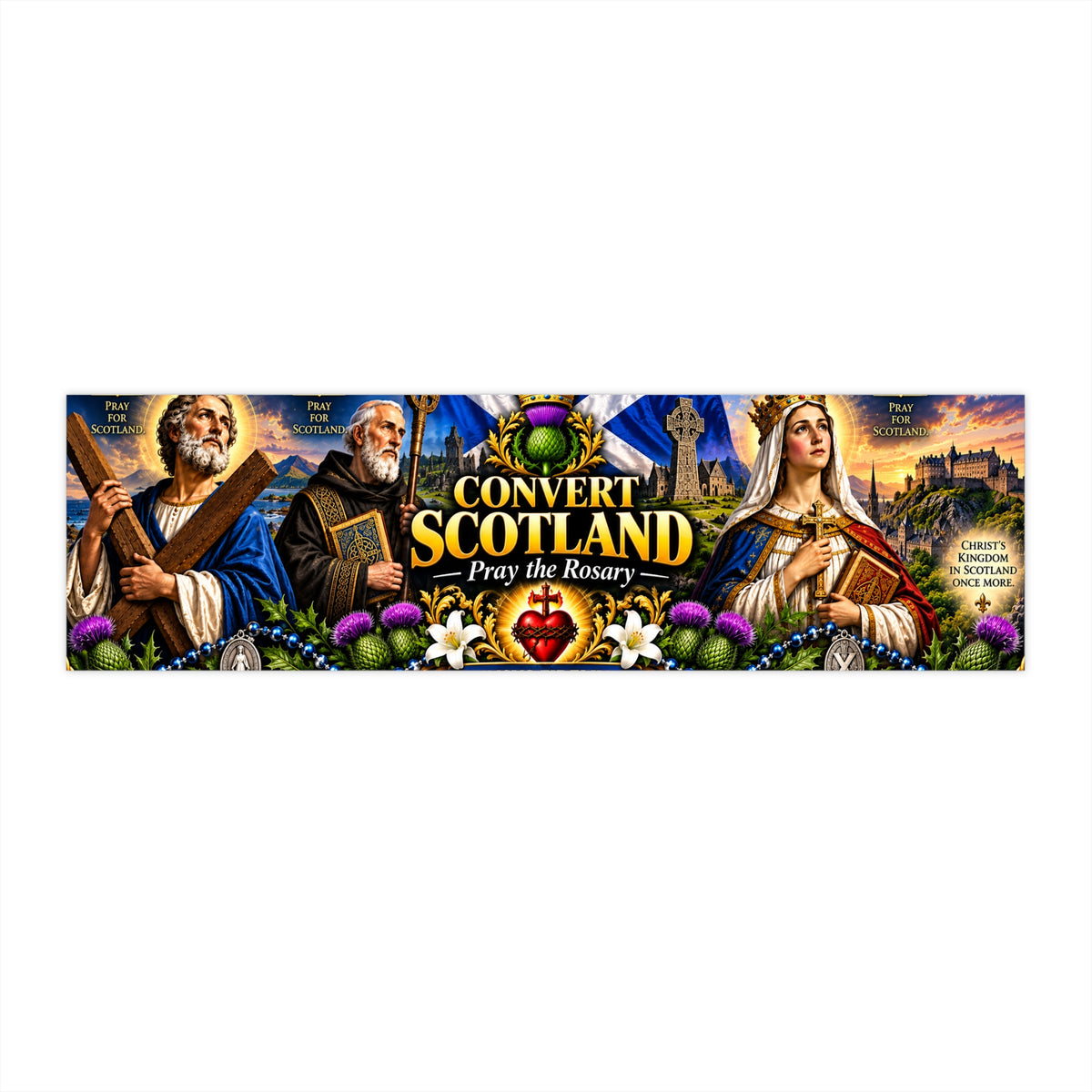 Convert Scotland Pray the Rosary Bumper Sticker — Religious Scottish Devotional Decal