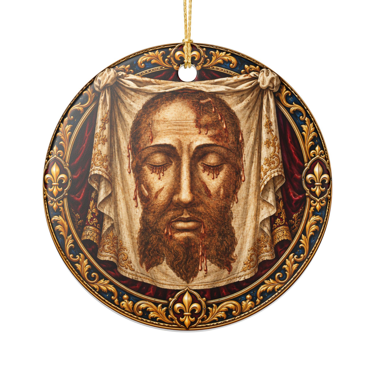 Holy Face of Jesus Ceramic Ornament — Religious Christmas Decoration