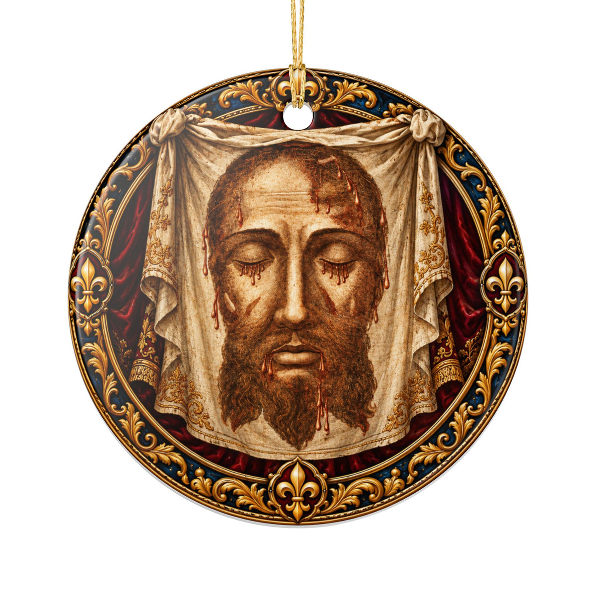 Holy Face of Jesus Ceramic Ornament — Religious Christmas Decoration